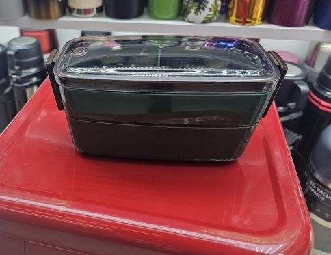 LUNCH BOX WITH SILICON CASING, SPOON AND CHOP STICK WITH 2 COMPATMENTS