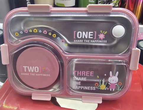 THREE IN ONE LUNCH BOX 3 COMPARTMENTS STAINLESS STEEL 1 SMALL CONTAINER, SPOON LEAK PROOF, HEAT INSULATION